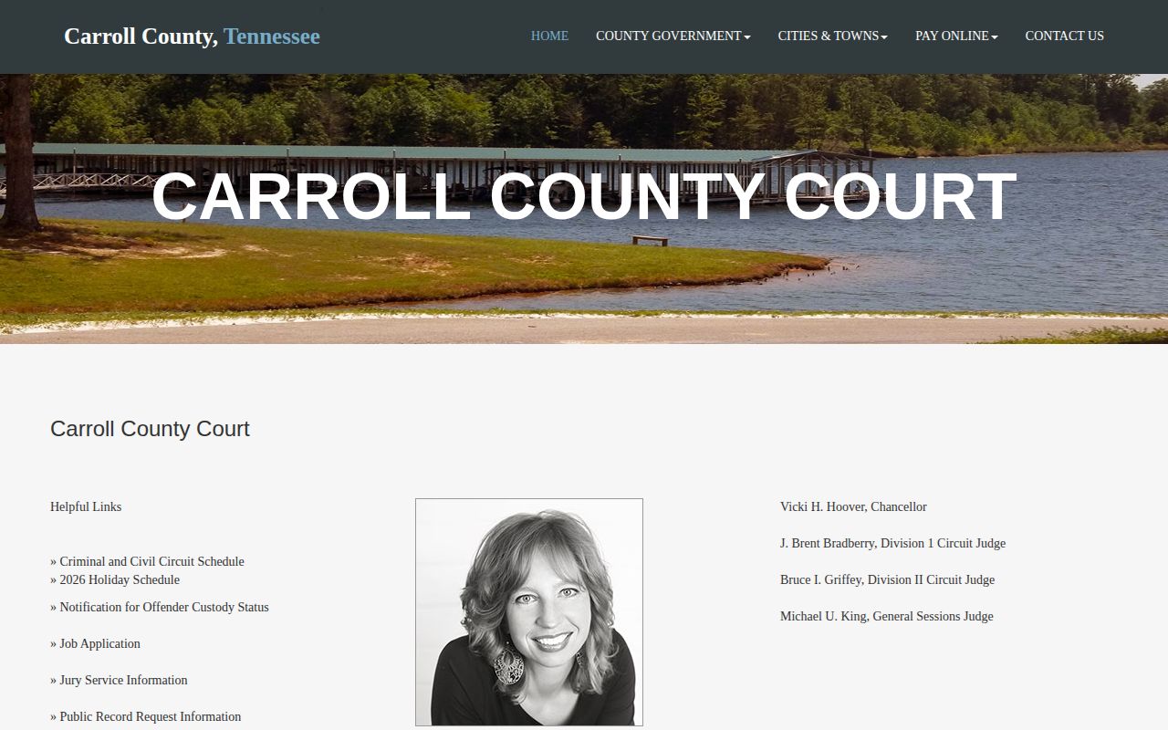 Carroll County court page with criminal court and custody notification links