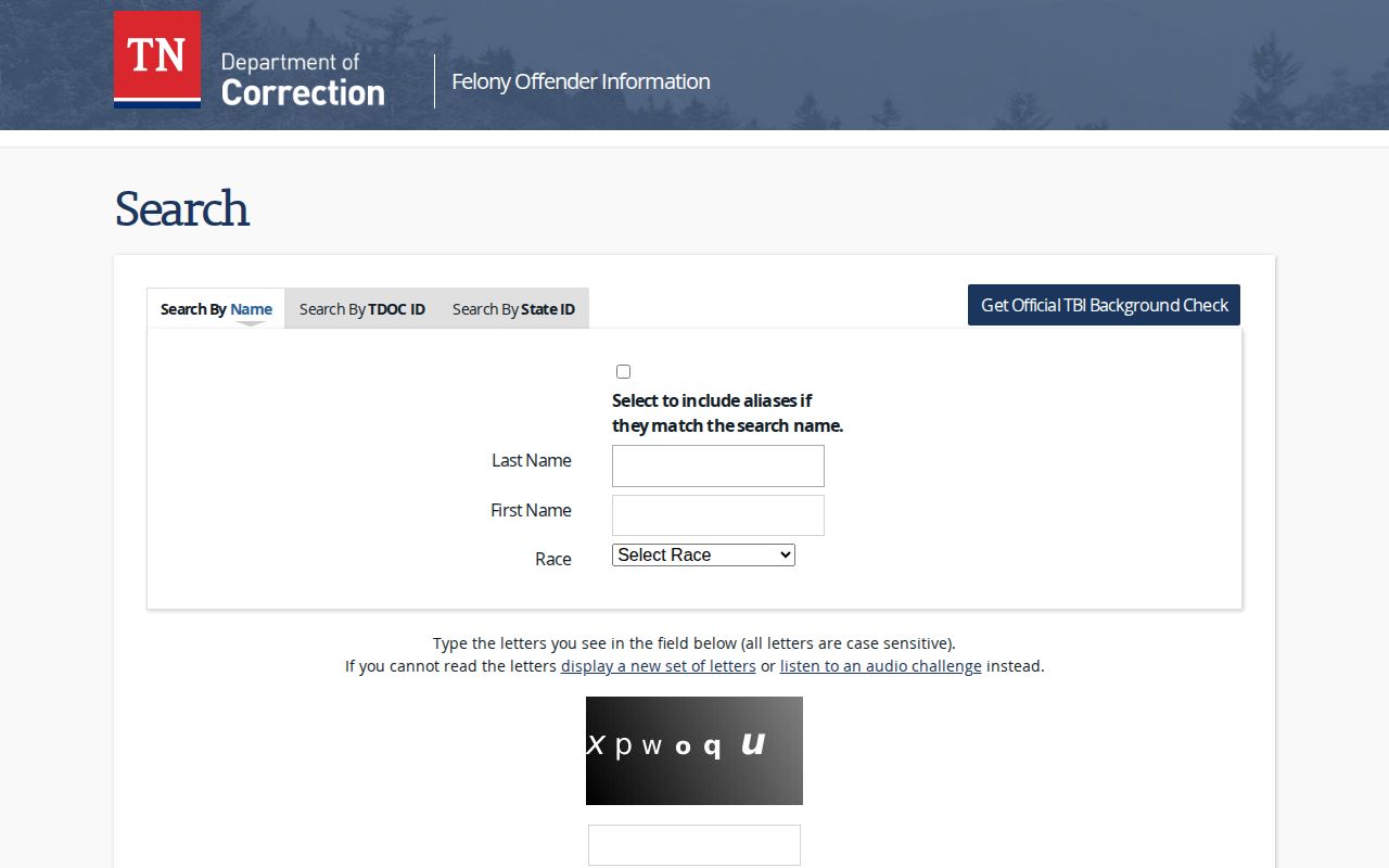 Tennessee FOIL offender search fields for current and former felony offenders