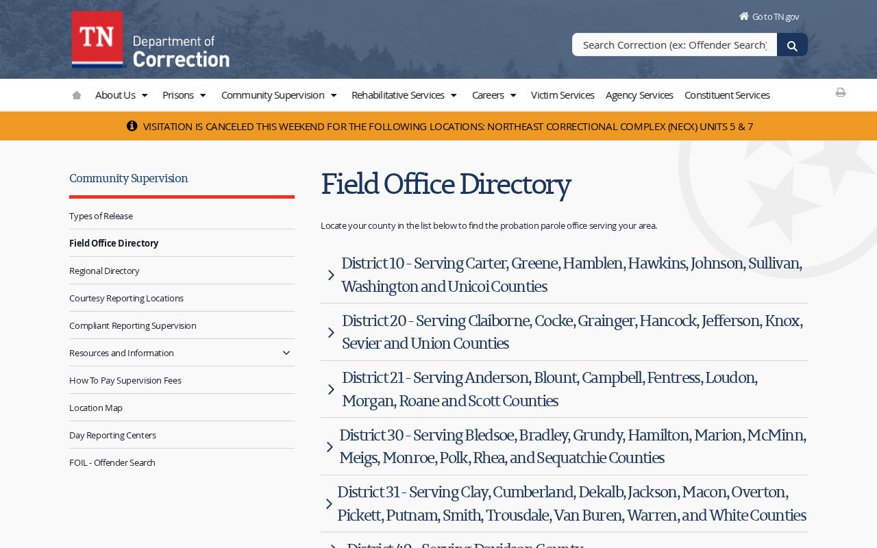 Carroll County probation and parole District 61 field-office directory